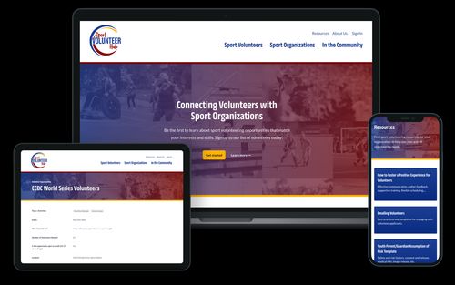 Sport Volunteer Hub responsive web design screenshots