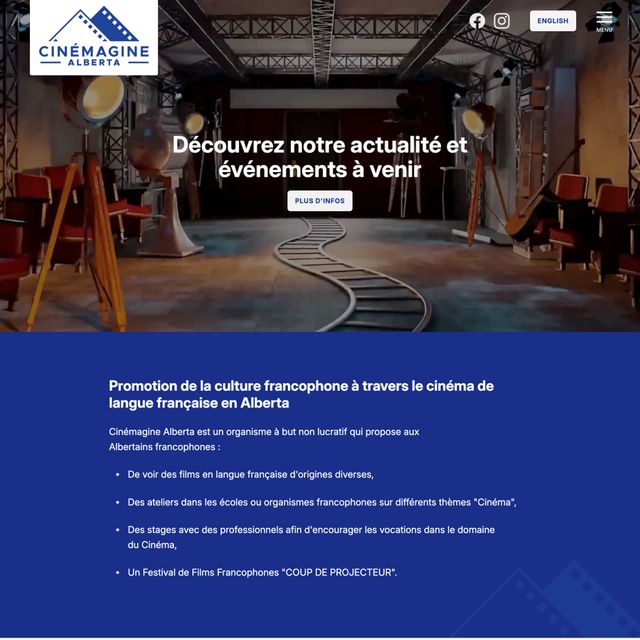 Screenshot of new Cinemagine Alberta homepage on a large screen