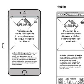 Mockup of Cinémagine Alberta’s website shown on mobile and desktop, highlighting bilingual promotion of Francophone culture through cinema.