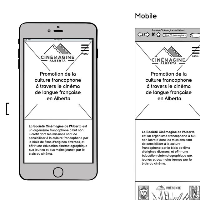 Mobile wireframes of new Cinemagine Alberta website