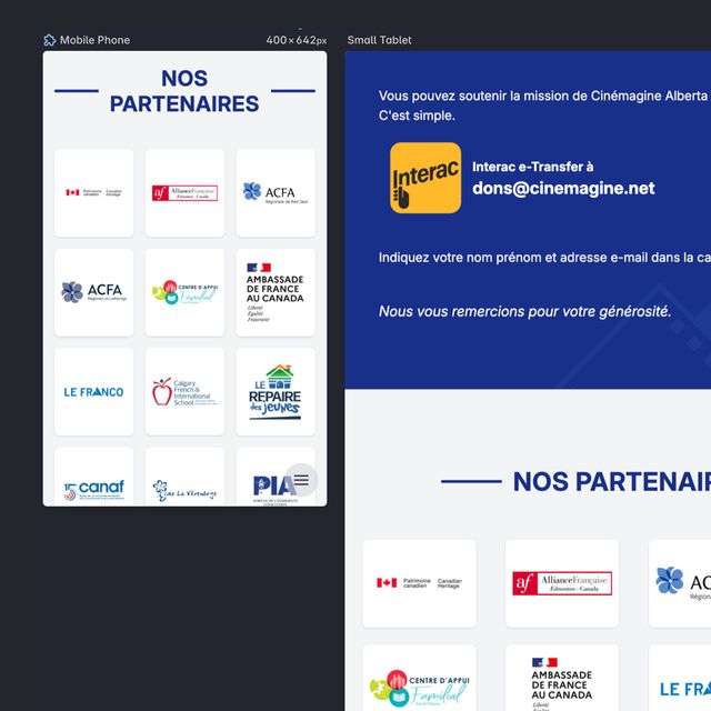 Screenshot composition of some mobile views of the new Cinemagine Alberta website