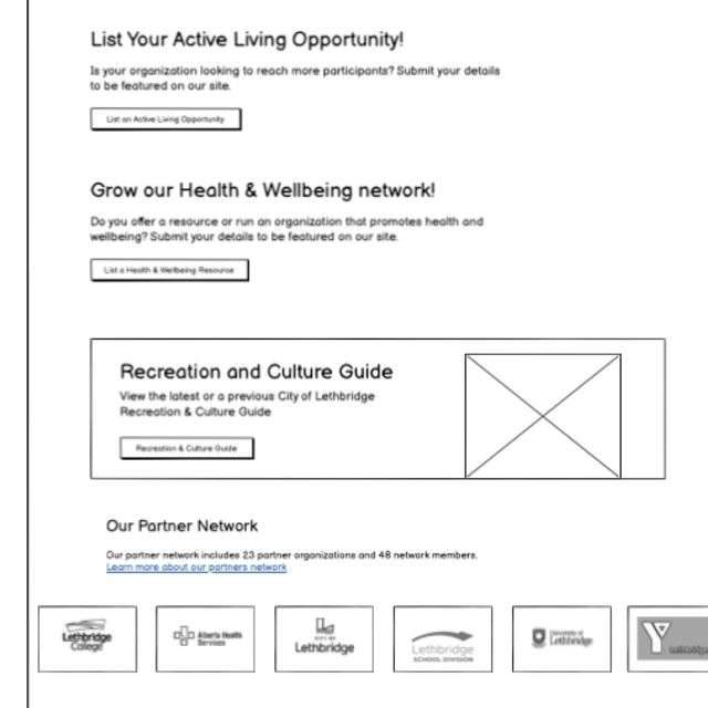 Homepage wireframe of Healthy Lethbridge website
