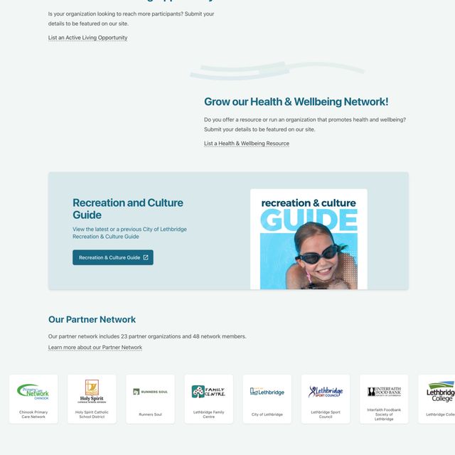 Partial view of Healthy Lethbridge homepage content
