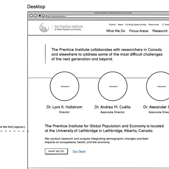 Homepage wireframe of new Prentice Institute website