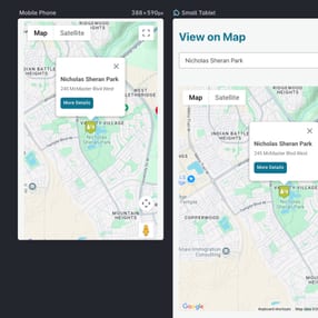 Mobile screens displaying the integrated Google Maps feature on the Healthy Lethbridge website, showing location-based health and activity options. Mobile screens displaying the integrated Google Maps feature on the Healthy Lethbridge website, showing location-based health and activity options.
