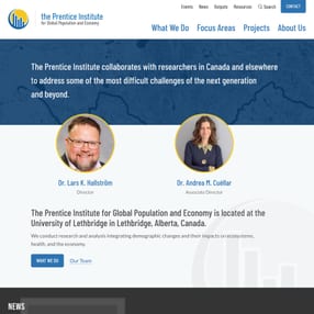 Live Prentice Institute homepage with blue hero, top navigation, director profiles, and primary CTAs. Live Prentice Institute homepage with blue hero, top navigation, director profiles, and primary CTAs.